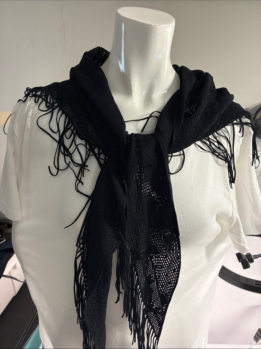 Tommy Bahama Black Fringed Knit Scarf Wrap